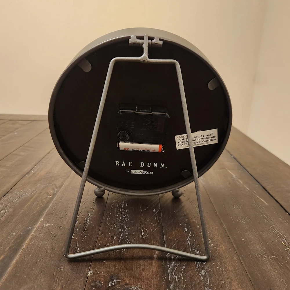 Rae Dunn Farmhouse Vintage-Style Round Metal Table Clock